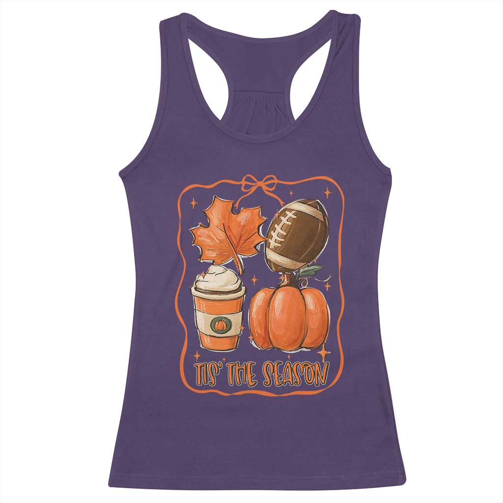 Tis The Season Fall Thanksgiving Racerback Tank Top Retro Coquette Bow American Football Pumpkin - Wonder Print Shop