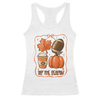 Tis The Season Fall Thanksgiving Racerback Tank Top Retro Coquette Bow American Football Pumpkin - Wonder Print Shop