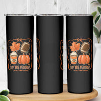 Tis The Season Fall Thanksgiving Skinny Tumbler Retro Coquette Bow American Football Pumpkin - Wonder Print Shop