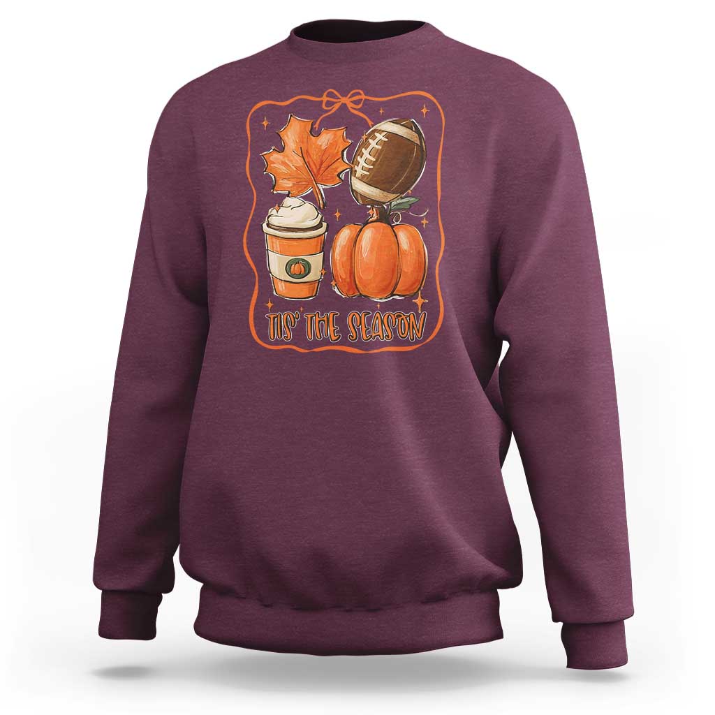 Tis The Season Fall Thanksgiving Sweatshirt Retro Coquette Bow American Football Pumpkin - Wonder Print Shop