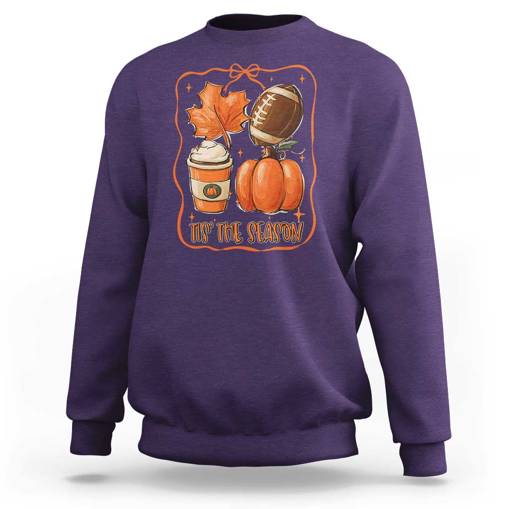 Tis The Season Fall Thanksgiving Sweatshirt Retro Coquette Bow American Football Pumpkin - Wonder Print Shop