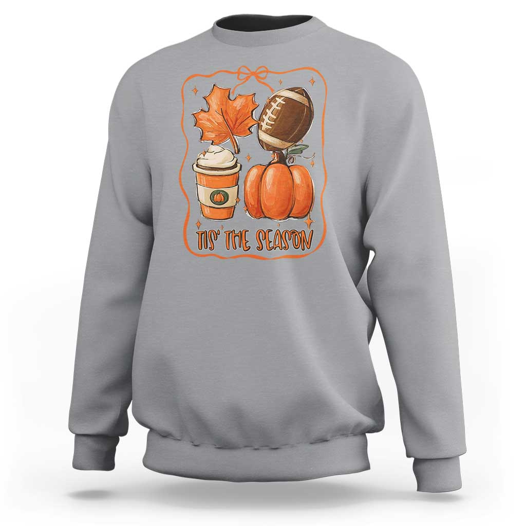 Tis The Season Fall Thanksgiving Sweatshirt Retro Coquette Bow American Football Pumpkin - Wonder Print Shop
