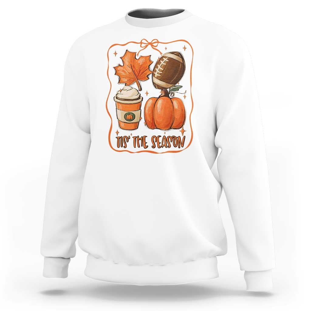 Tis The Season Fall Thanksgiving Sweatshirt Retro Coquette Bow American Football Pumpkin - Wonder Print Shop