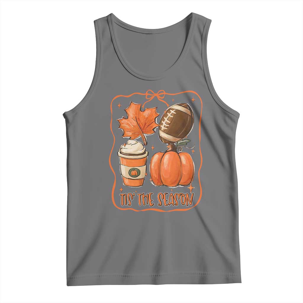 Tis The Season Fall Thanksgiving Tank Top Retro Coquette Bow American Football Pumpkin - Wonder Print Shop