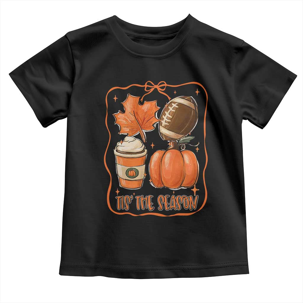Tis The Season Fall Thanksgiving Toddler T Shirt Retro Coquette Bow American Football Pumpkin - Wonder Print Shop