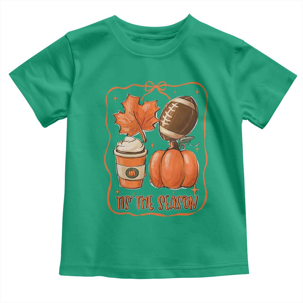 Tis The Season Fall Thanksgiving Toddler T Shirt Retro Coquette Bow American Football Pumpkin - Wonder Print Shop
