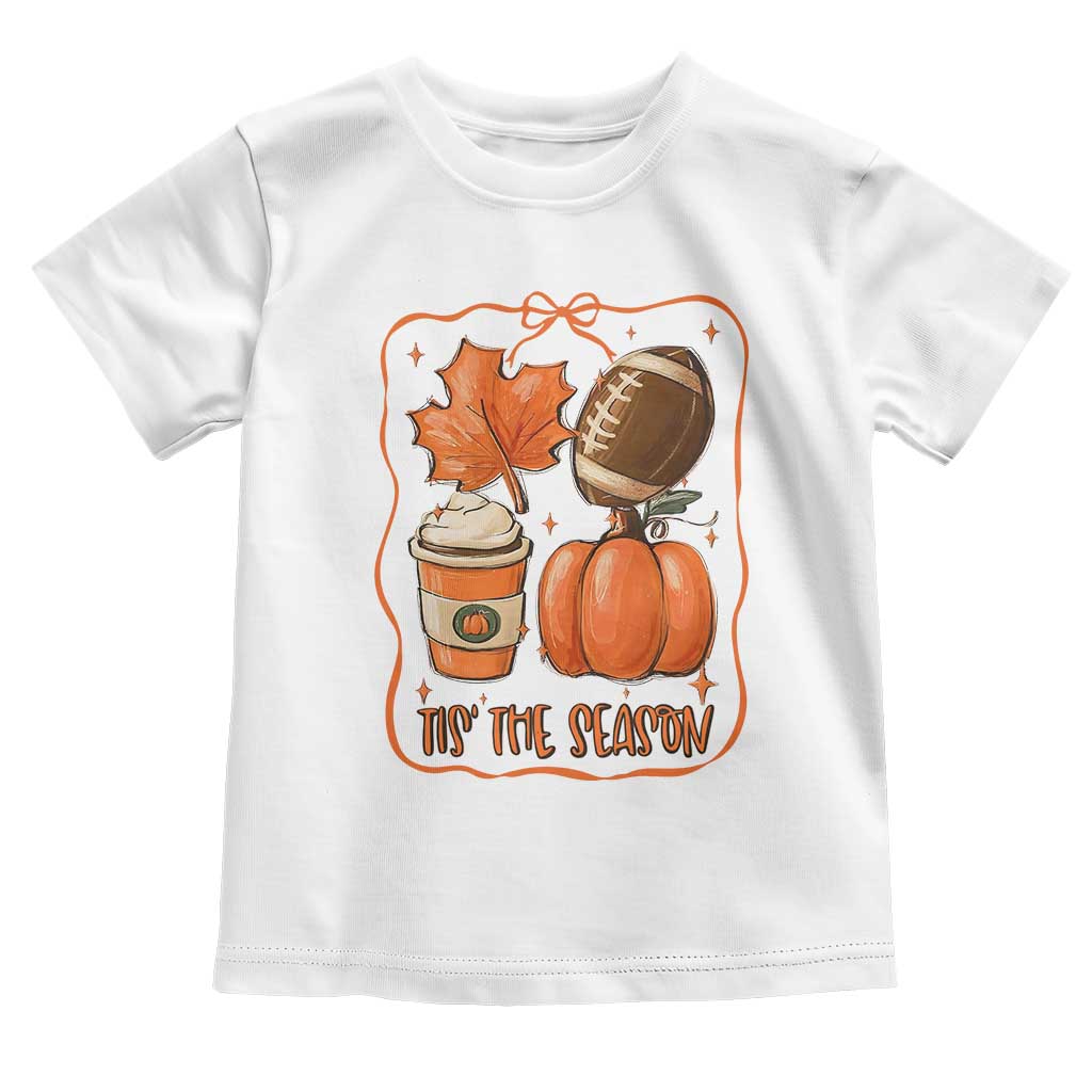 Tis The Season Fall Thanksgiving Toddler T Shirt Retro Coquette Bow American Football Pumpkin - Wonder Print Shop