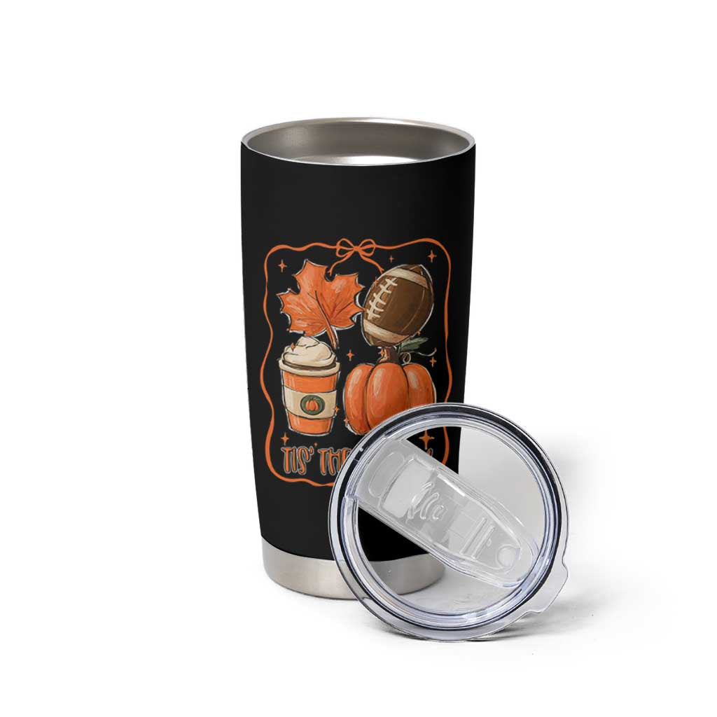 Tis The Season Fall Thanksgiving Tumbler Cup Retro Coquette Bow American Football Pumpkin - Wonder Print Shop