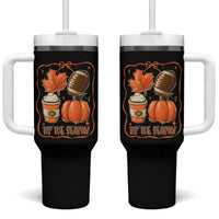 Tis The Season Fall Thanksgiving Tumbler With Handle Retro Coquette Bow American Football Pumpkin - Wonder Print Shop