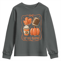 Tis The Season Fall Thanksgiving Youth Sweatshirt Retro Coquette Bow American Football Pumpkin - Wonder Print Shop