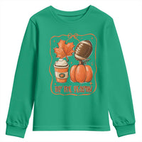 Tis The Season Fall Thanksgiving Youth Sweatshirt Retro Coquette Bow American Football Pumpkin - Wonder Print Shop