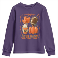 Tis The Season Fall Thanksgiving Youth Sweatshirt Retro Coquette Bow American Football Pumpkin - Wonder Print Shop