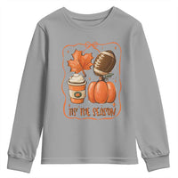 Tis The Season Fall Thanksgiving Youth Sweatshirt Retro Coquette Bow American Football Pumpkin - Wonder Print Shop