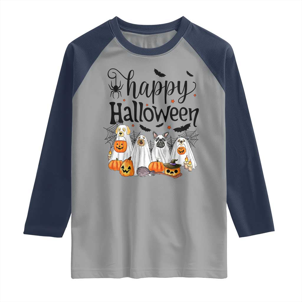 Happy Halloween Dog Ghost Spooky Season Raglan Shirt - Wonder Print Shop
