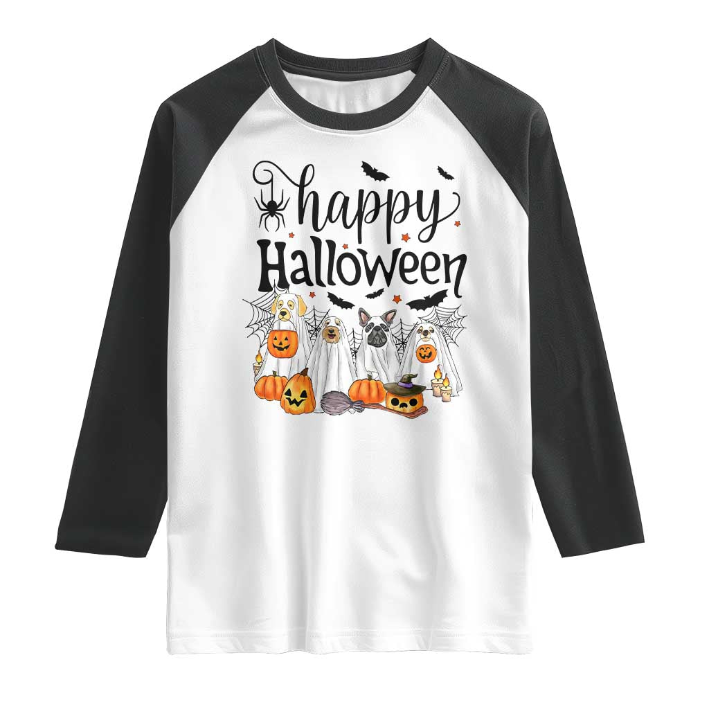 Happy Halloween Dog Ghost Spooky Season Raglan Shirt - Wonder Print Shop