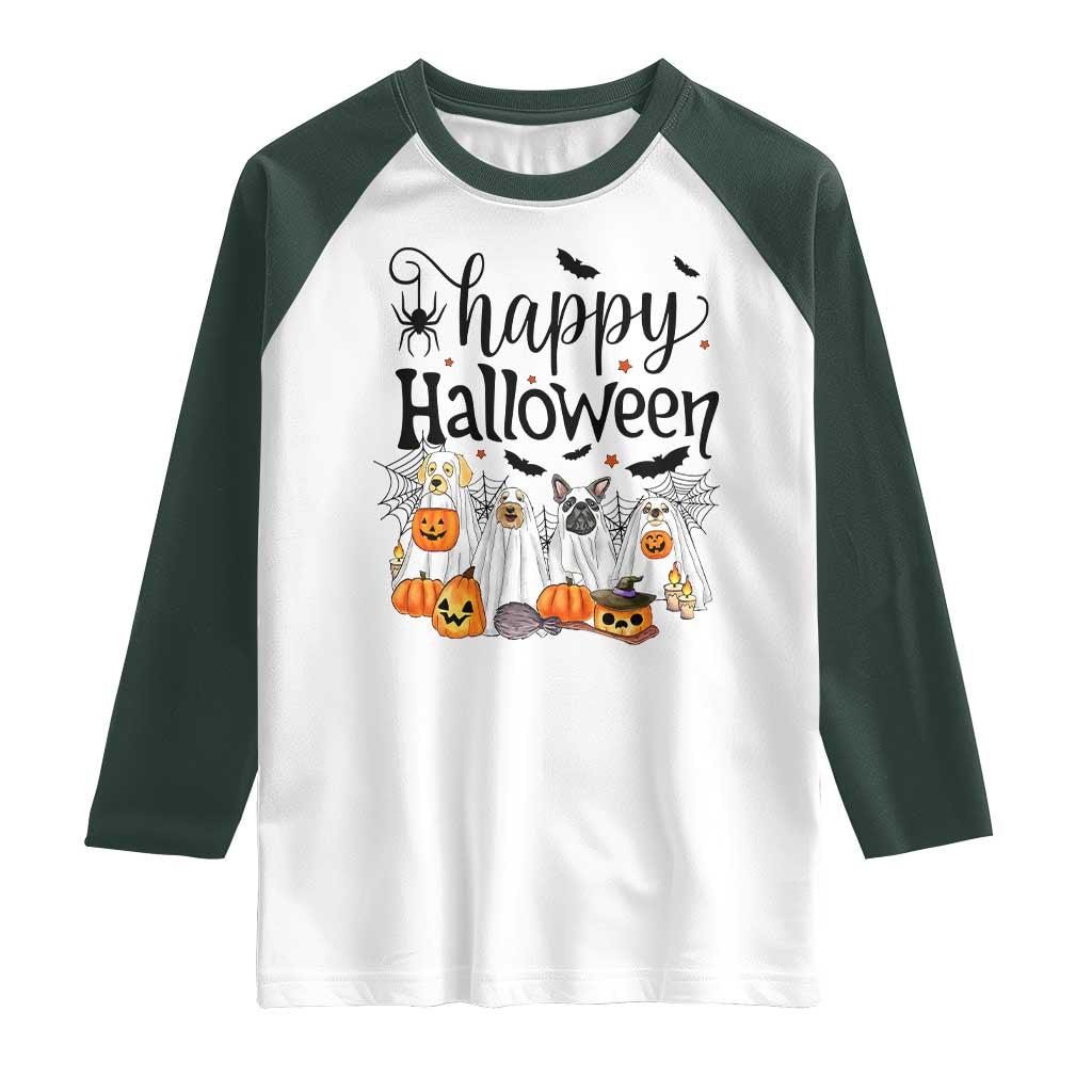 Happy Halloween Dog Ghost Spooky Season Raglan Shirt - Wonder Print Shop