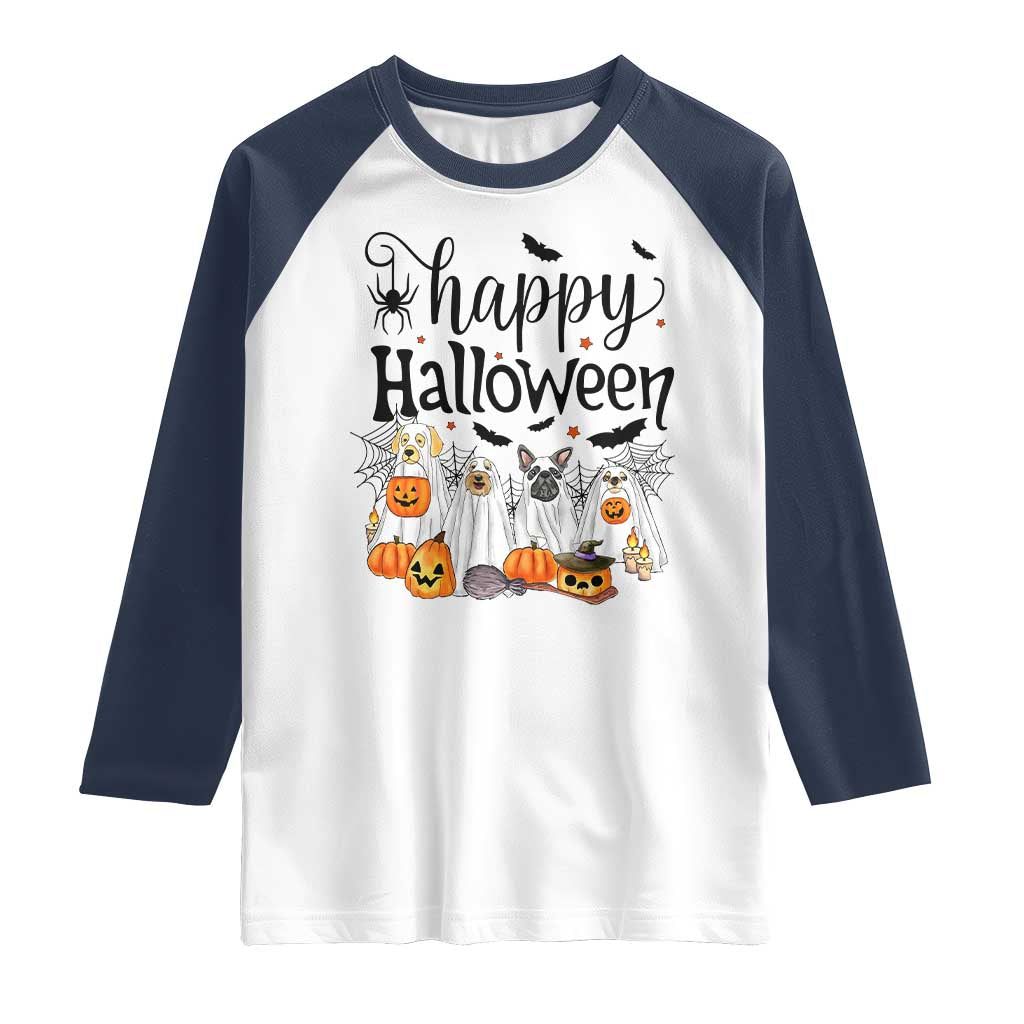 Happy Halloween Dog Ghost Spooky Season Raglan Shirt - Wonder Print Shop
