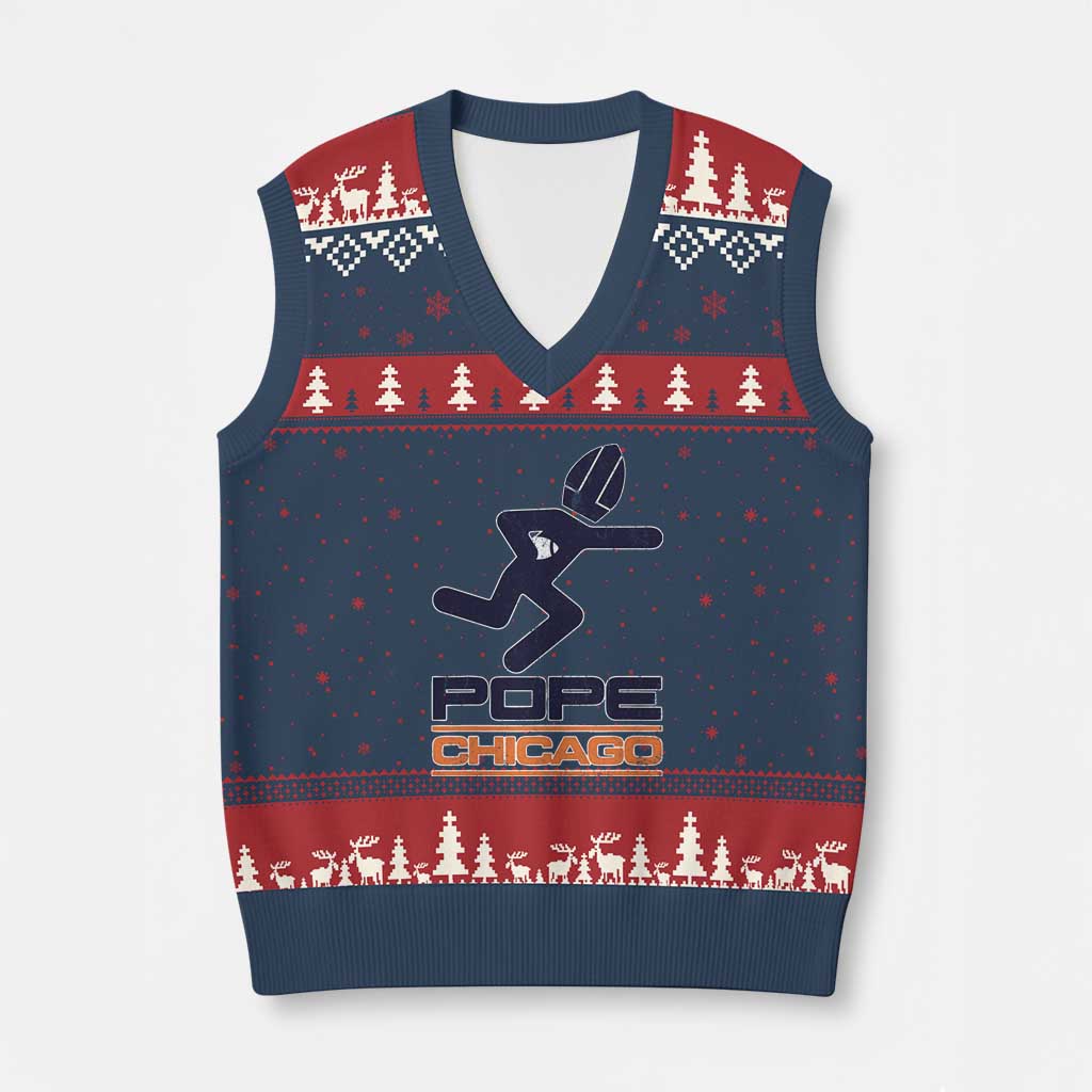 Chicago Pope Leo XIV American Football V-Neck Knit Sweater Vest - Wonder Print Shop