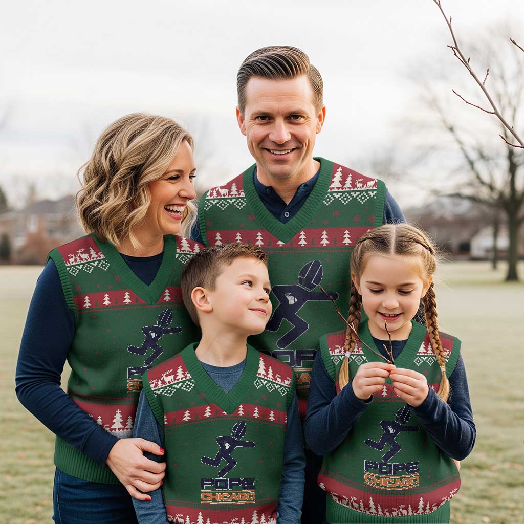 Chicago Pope Leo XIV American Football V-Neck Knit Sweater Vest - Wonder Print Shop