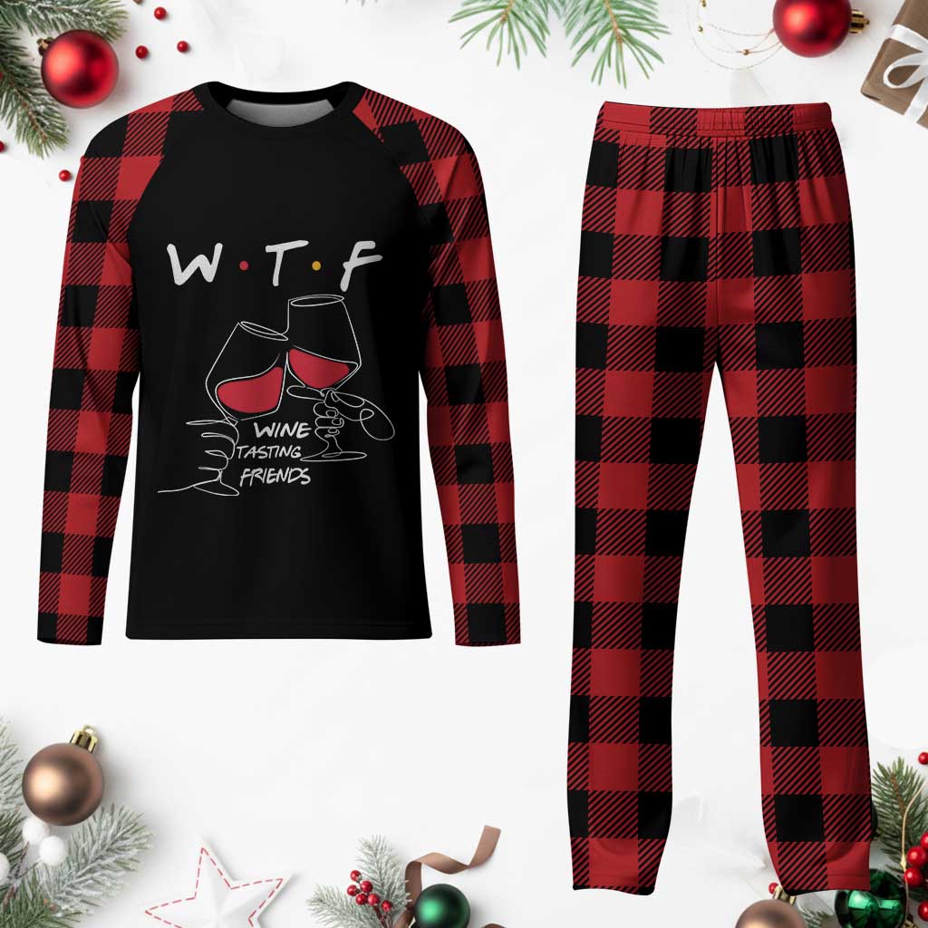 Funny Thanksgiving Friendsgiving Plaid Pajama Set WTF Wine Tasting Friends - Wonder Print Shop