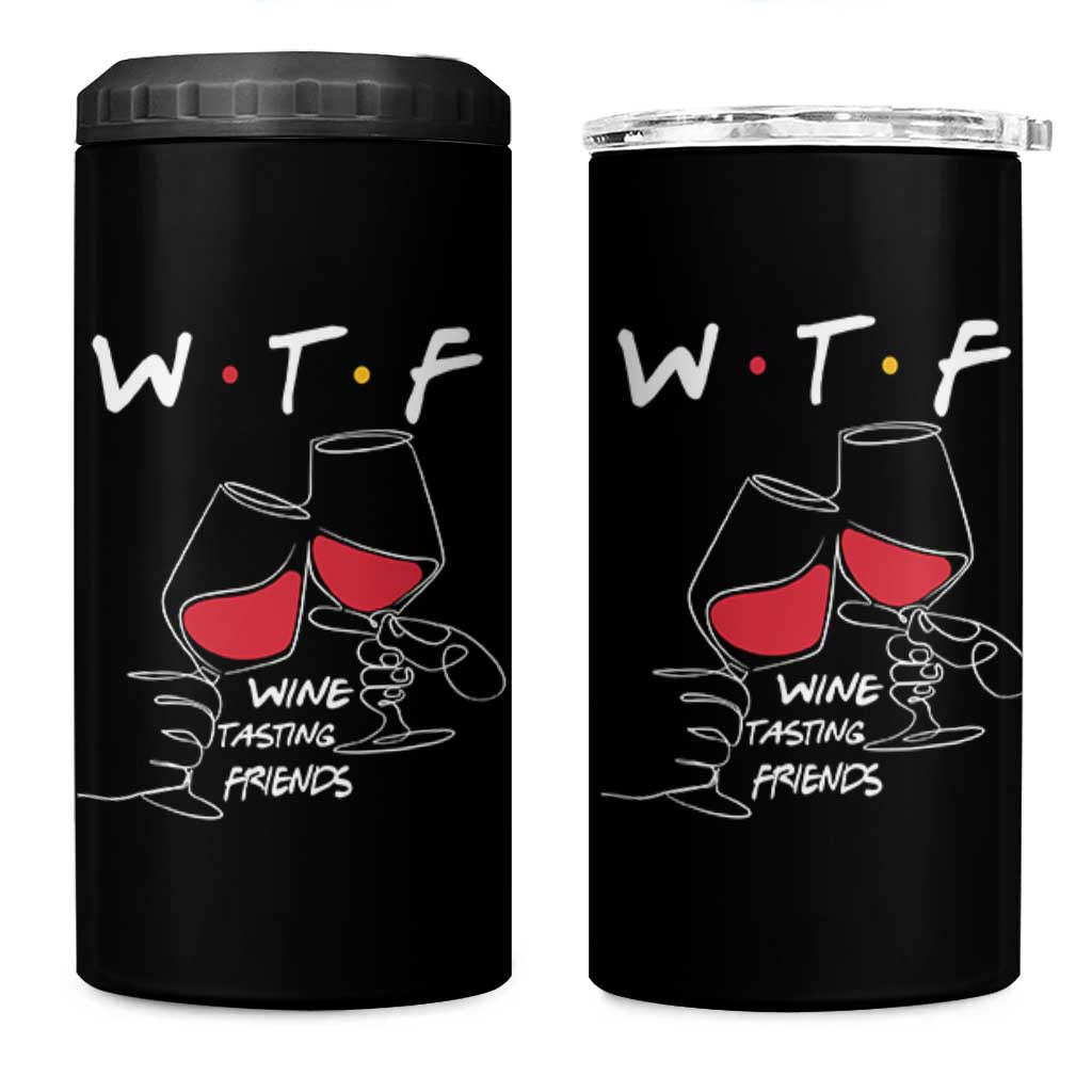 Funny Thanksgiving Friendsgiving 4 in 1 Can Cooler Tumbler WTF Wine Tasting Friends - Wonder Print Shop