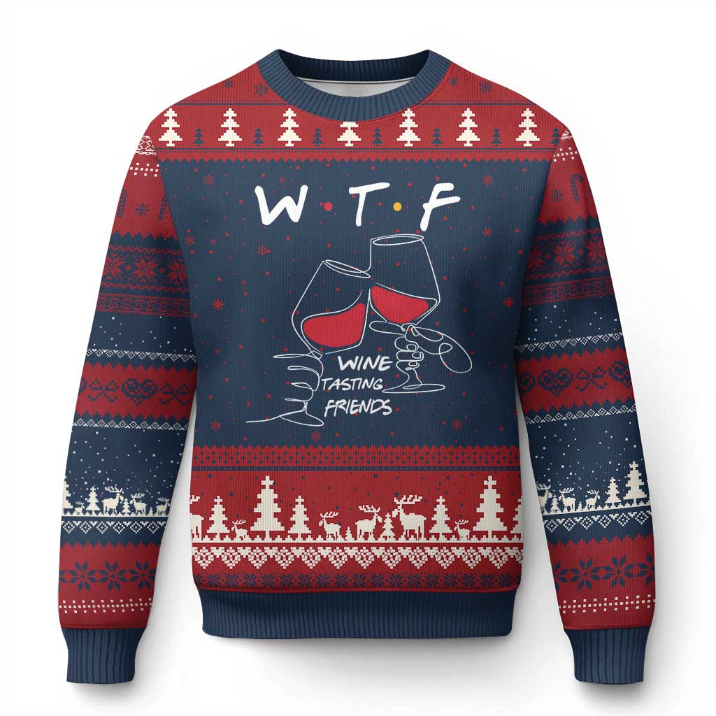 Funny Thanksgiving Friendsgiving Ugly Christmas Sweater WTF Wine Tasting Friends - Wonder Print Shop