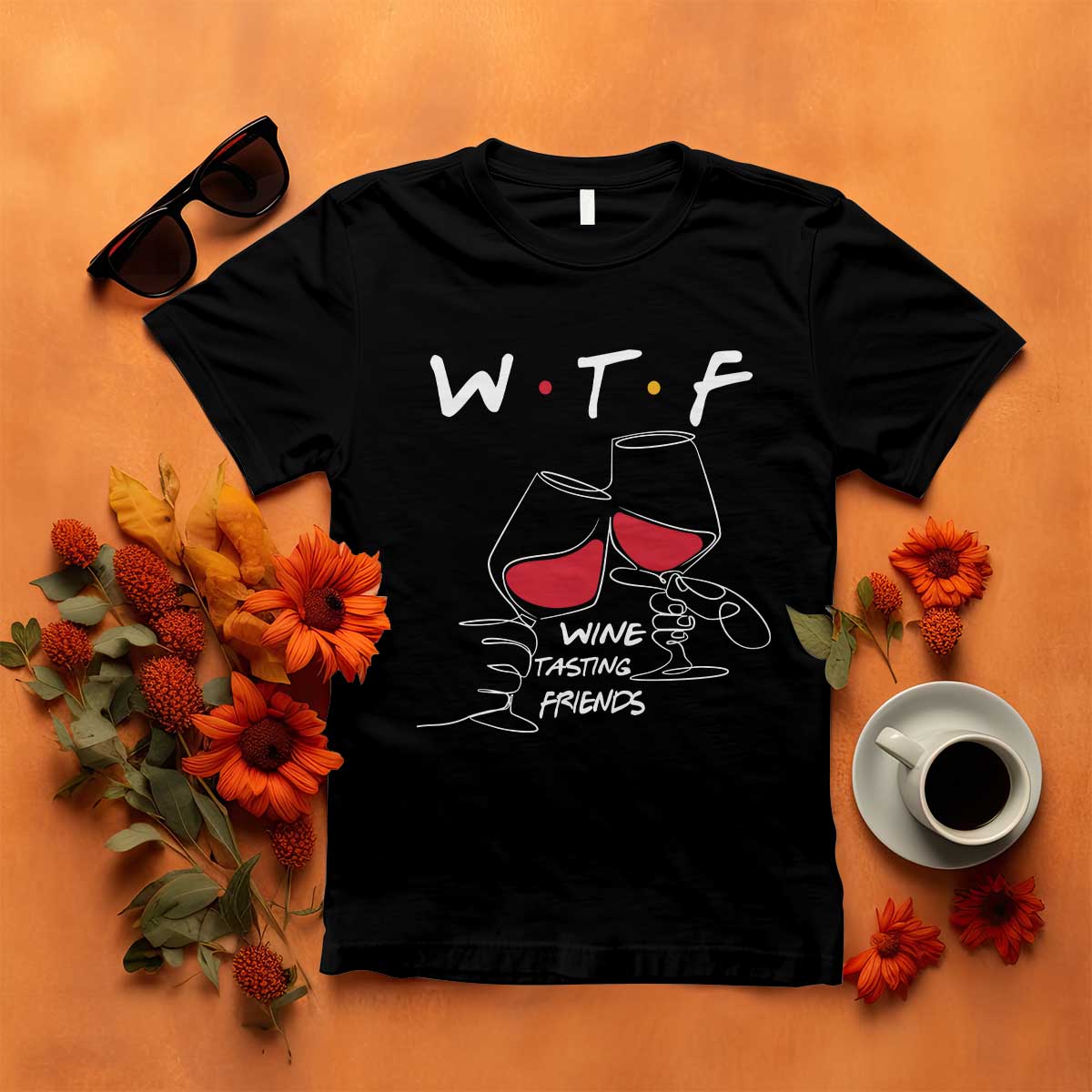 Funny Thanksgiving Friendsgiving T Shirt WTF Wine Tasting Friends - Wonder Print Shop
