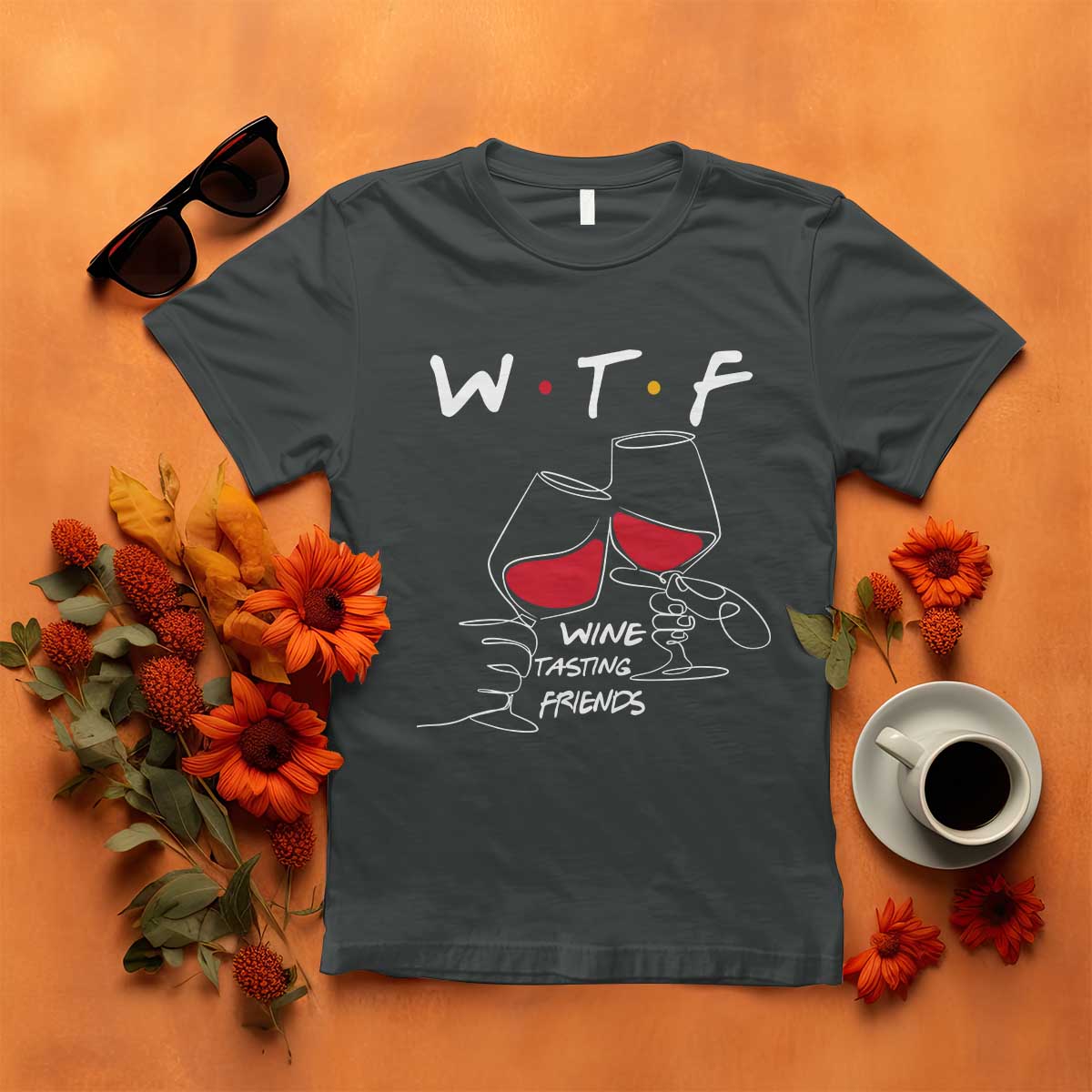 Funny Thanksgiving Friendsgiving T Shirt WTF Wine Tasting Friends - Wonder Print Shop