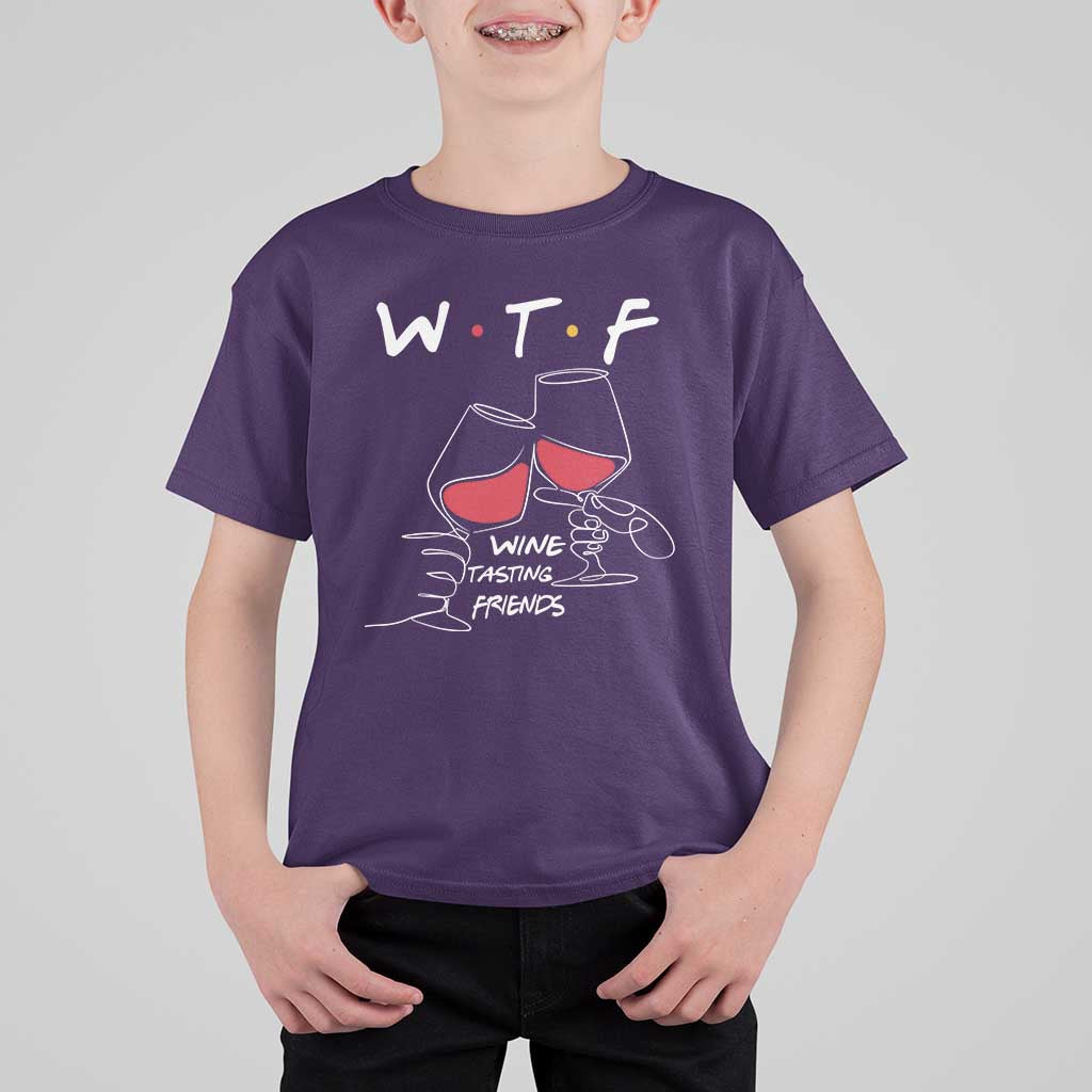 Funny Thanksgiving Friendsgiving T Shirt For Kid WTF Wine Tasting Friends - Wonder Print Shop