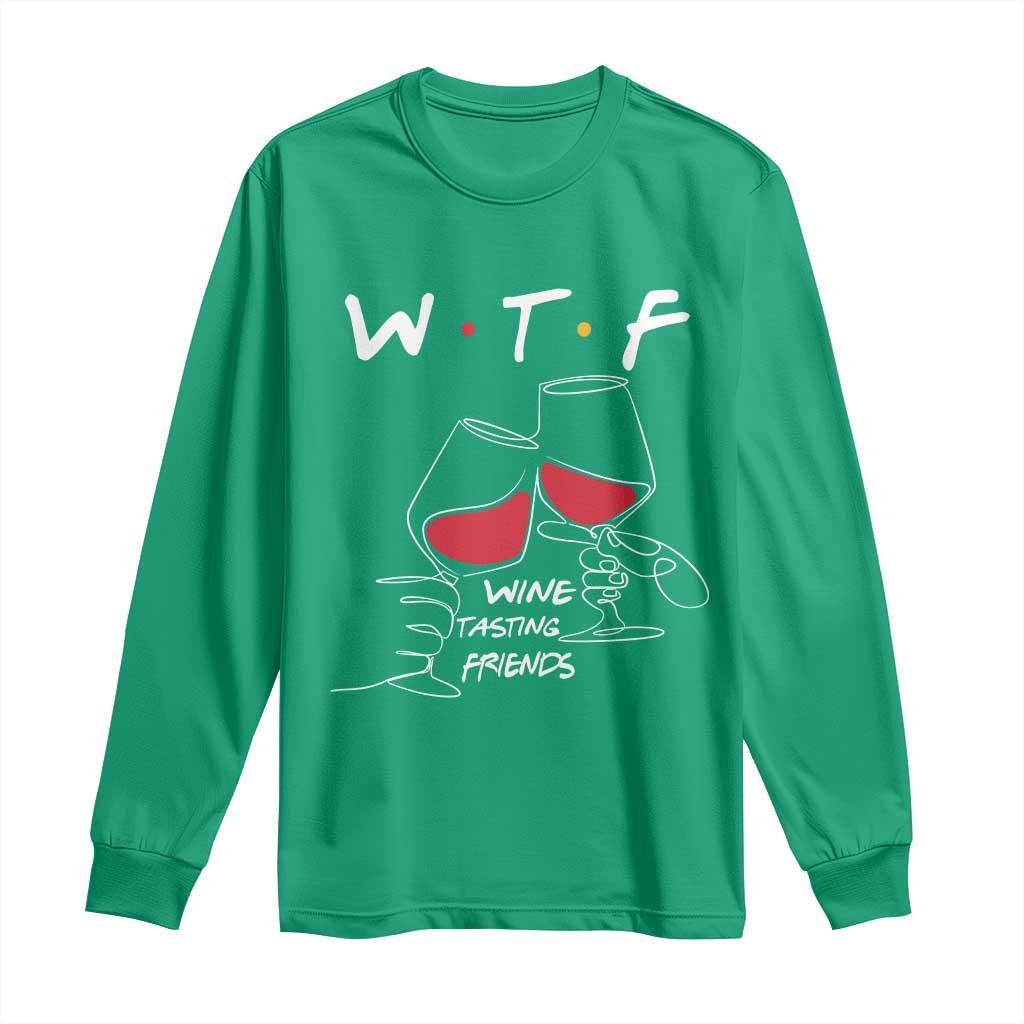 Funny Thanksgiving Friendsgiving Long Sleeve Shirt WTF Wine Tasting Friends - Wonder Print Shop