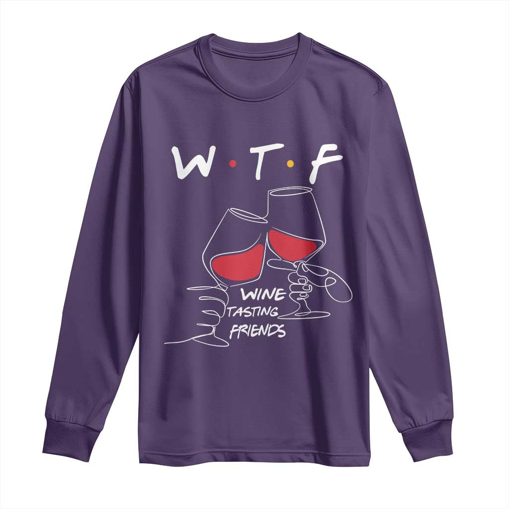 Funny Thanksgiving Friendsgiving Long Sleeve Shirt WTF Wine Tasting Friends - Wonder Print Shop
