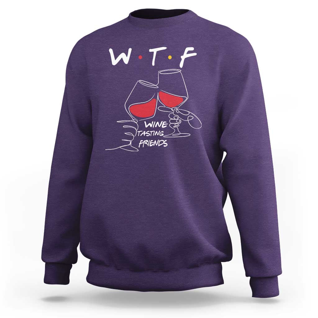 Funny Thanksgiving Friendsgiving Sweatshirt WTF Wine Tasting Friends - Wonder Print Shop
