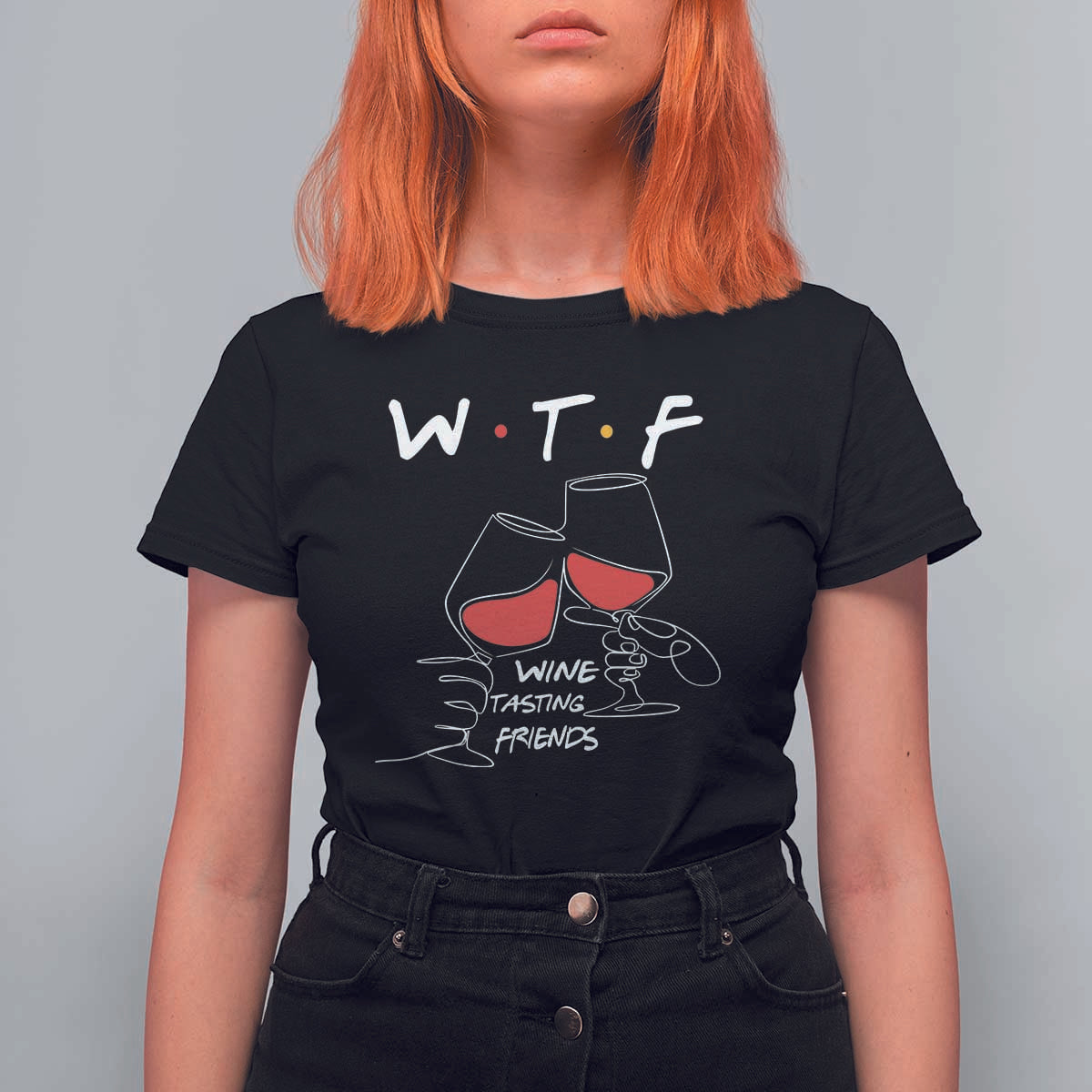 Funny Thanksgiving Friendsgiving T Shirt For Women WTF Wine Tasting Friends - Wonder Print Shop