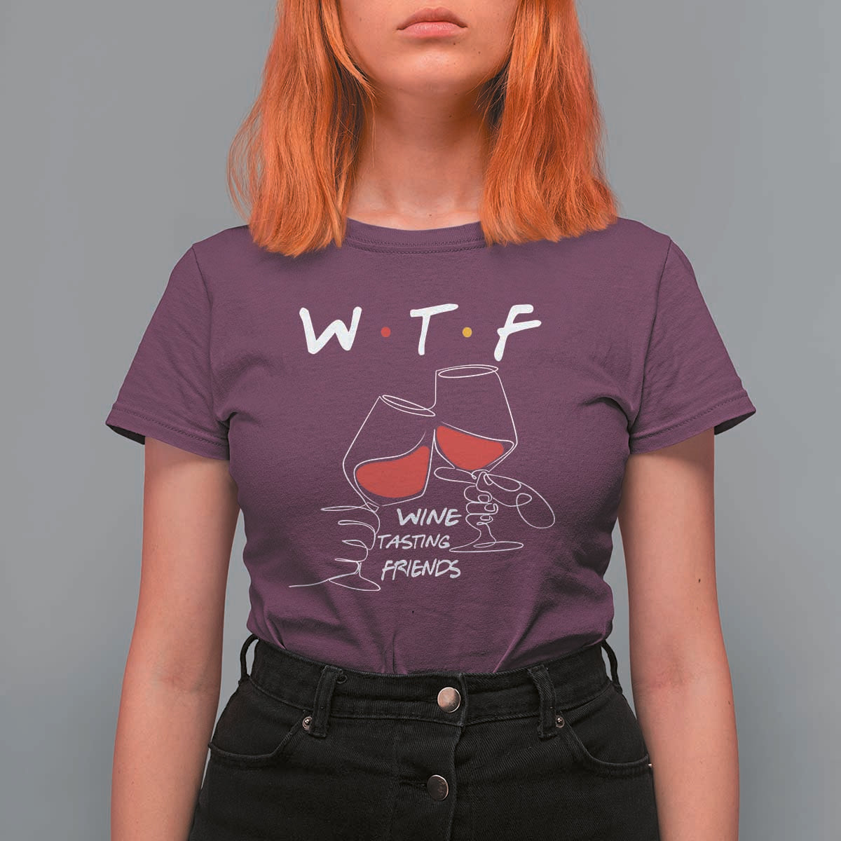 Funny Thanksgiving Friendsgiving T Shirt For Women WTF Wine Tasting Friends - Wonder Print Shop