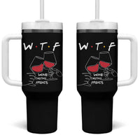 Funny Thanksgiving Friendsgiving Tumbler With Handle WTF Wine Tasting Friends - Wonder Print Shop