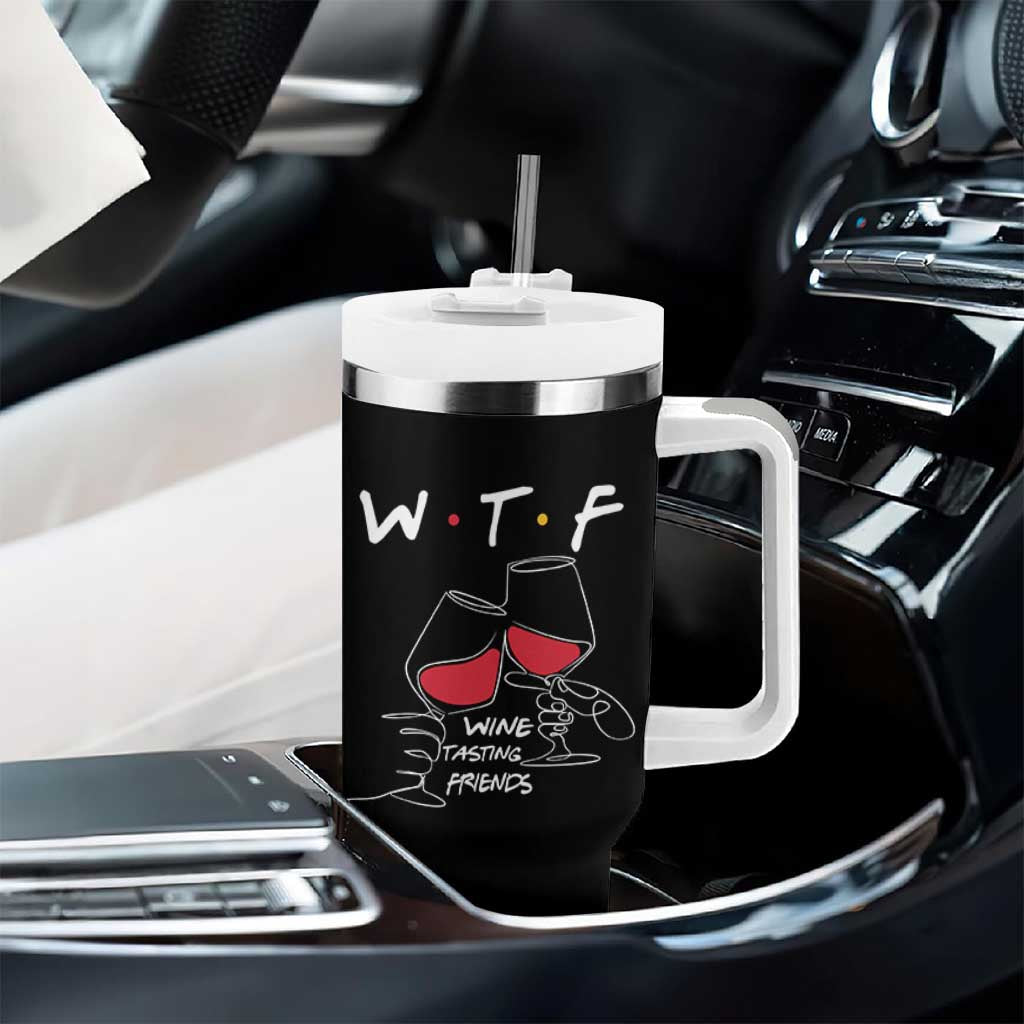 Funny Thanksgiving Friendsgiving Tumbler With Handle WTF Wine Tasting Friends - Wonder Print Shop