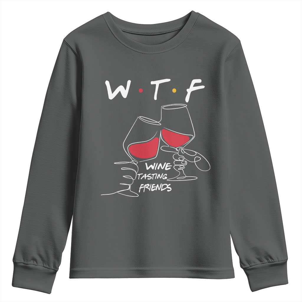 Funny Thanksgiving Friendsgiving Youth Sweatshirt WTF Wine Tasting Friends - Wonder Print Shop