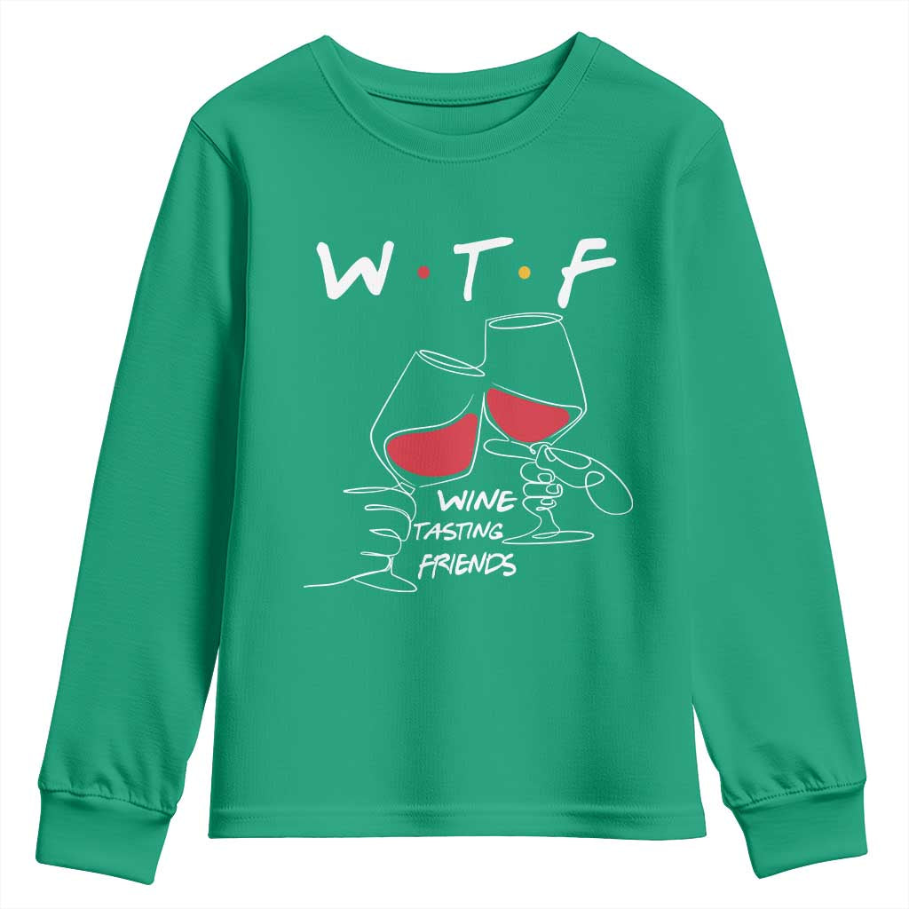 Funny Thanksgiving Friendsgiving Youth Sweatshirt WTF Wine Tasting Friends - Wonder Print Shop