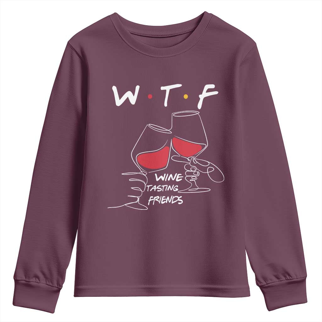 Funny Thanksgiving Friendsgiving Youth Sweatshirt WTF Wine Tasting Friends - Wonder Print Shop