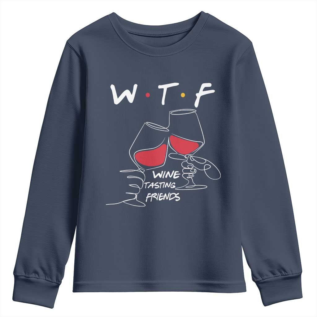 Funny Thanksgiving Friendsgiving Youth Sweatshirt WTF Wine Tasting Friends - Wonder Print Shop