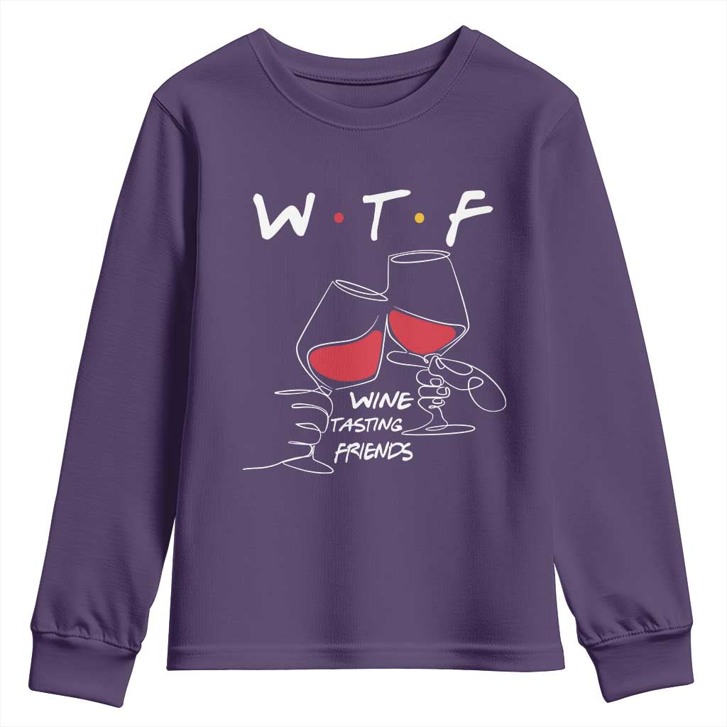 Funny Thanksgiving Friendsgiving Youth Sweatshirt WTF Wine Tasting Friends - Wonder Print Shop