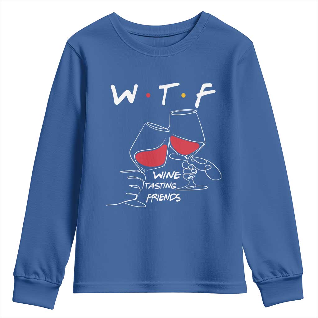 Funny Thanksgiving Friendsgiving Youth Sweatshirt WTF Wine Tasting Friends - Wonder Print Shop