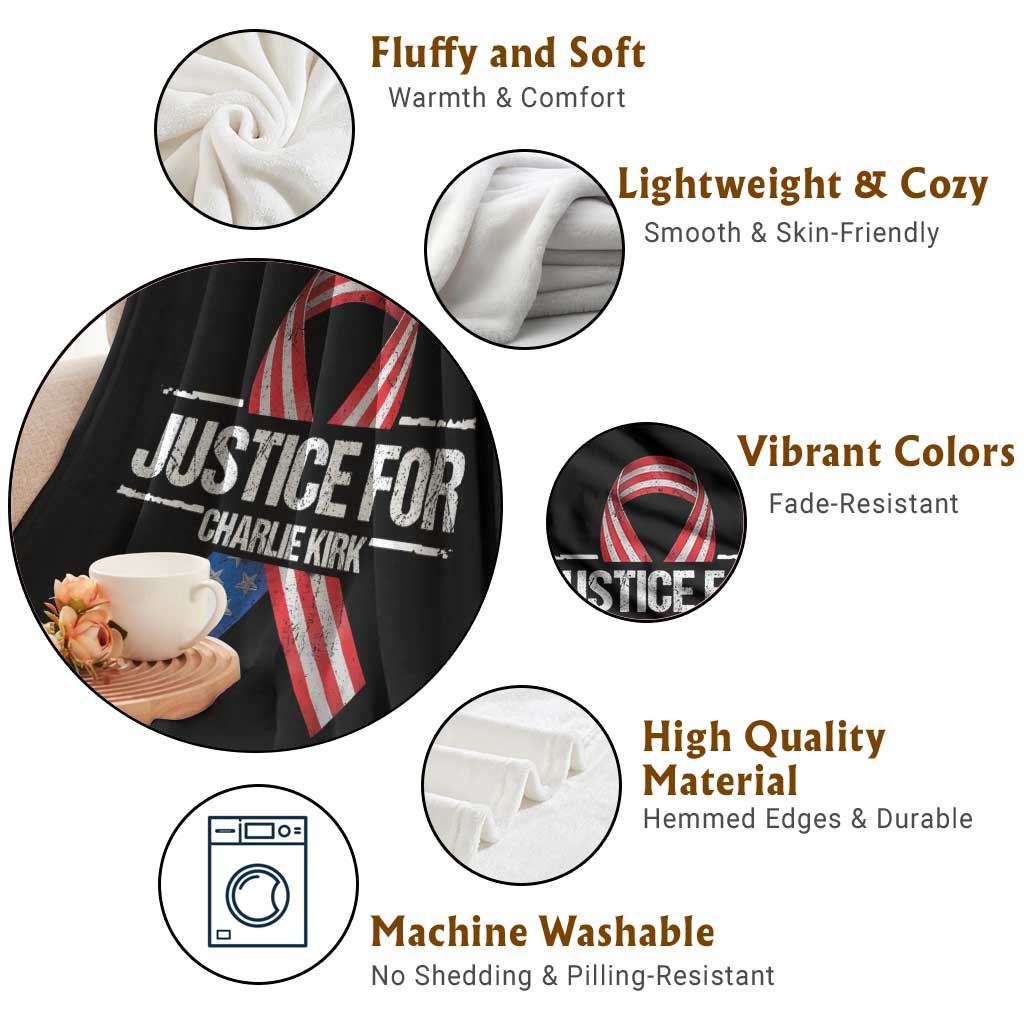 Justice For Charlie Kirk Throw Blanket Patriotic Tribute Human Rights Activist - Wonder Print Shop