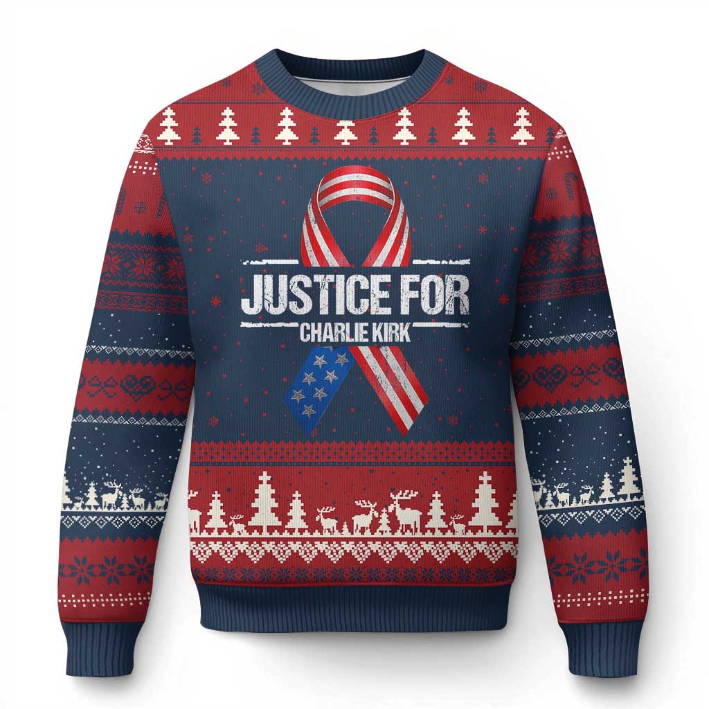 Justice For Charlie Kirk Ugly Christmas Sweater Patriotic Tribute Human Rights Activist - Wonder Print Shop
