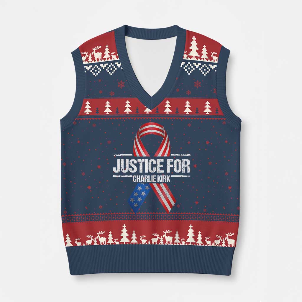 Justice For Charlie Kirk V-Neck Knit Sweater Vest Patriotic Tribute Human Rights Activist - Wonder Print Shop