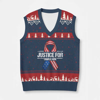 Justice For Charlie Kirk V-Neck Knit Sweater Vest Patriotic Tribute Human Rights Activist - Wonder Print Shop