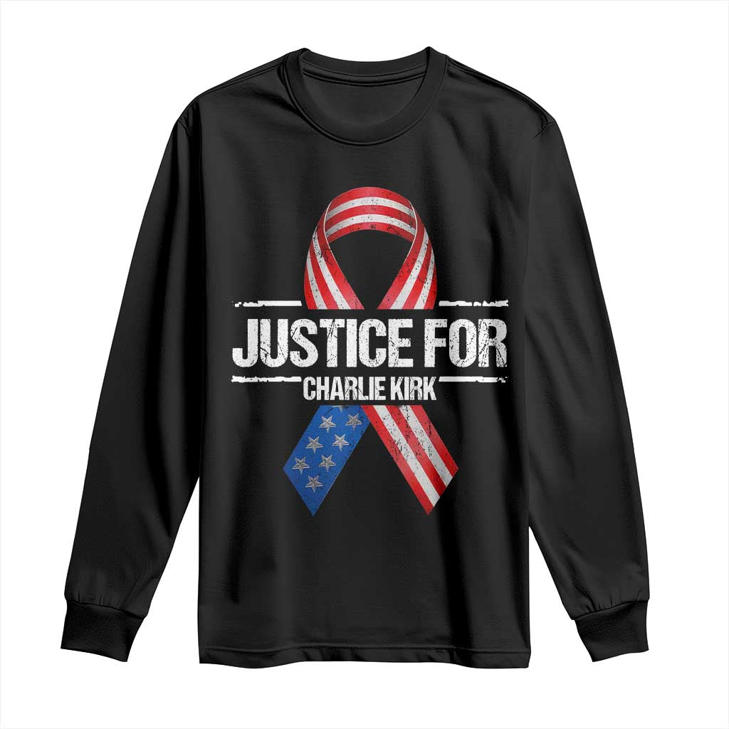 Justice For Charlie Kirk Long Sleeve Shirt Patriotic Tribute Human Rights Activist - Wonder Print Shop