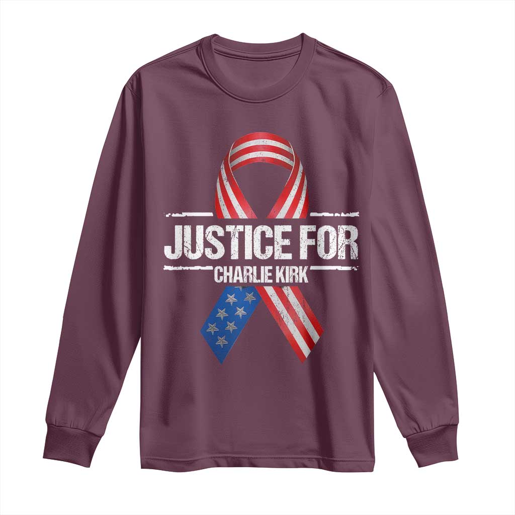 Justice For Charlie Kirk Long Sleeve Shirt Patriotic Tribute Human Rights Activist - Wonder Print Shop