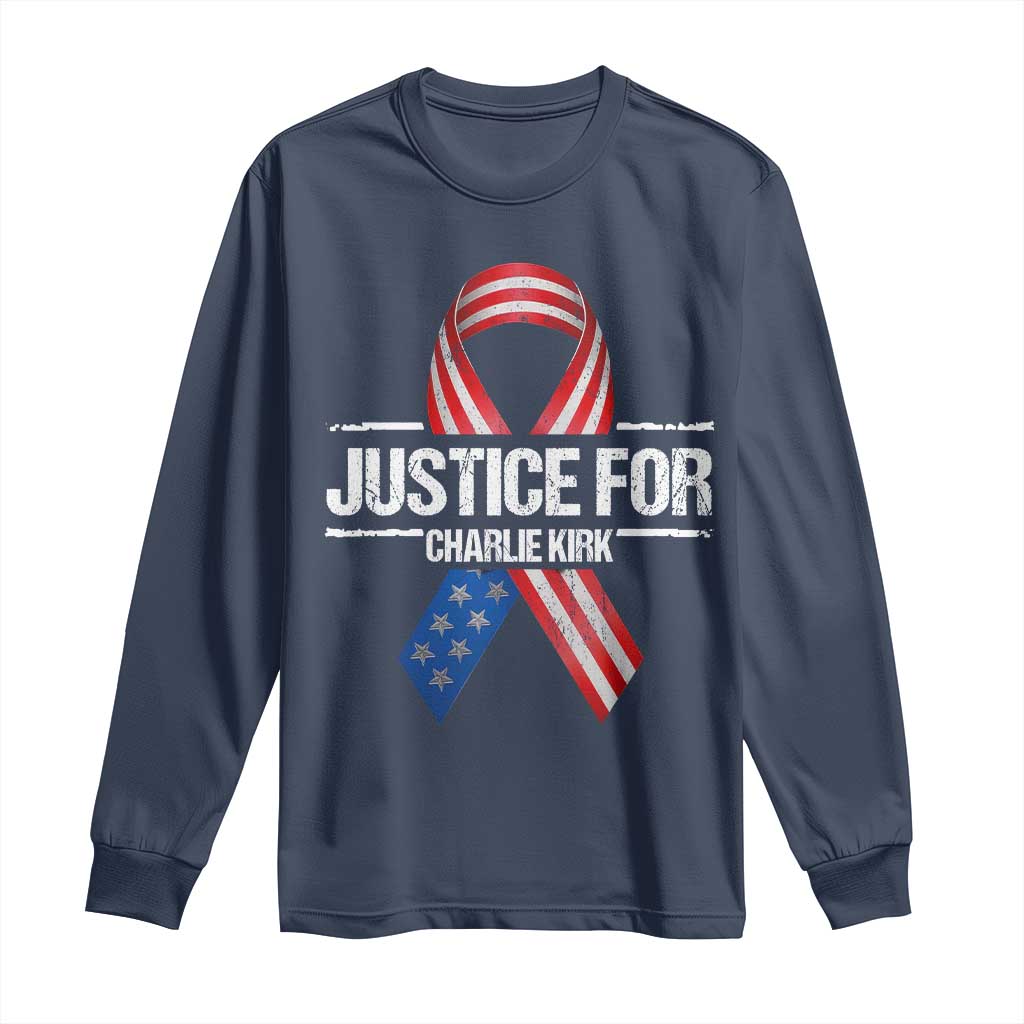Justice For Charlie Kirk Long Sleeve Shirt Patriotic Tribute Human Rights Activist - Wonder Print Shop