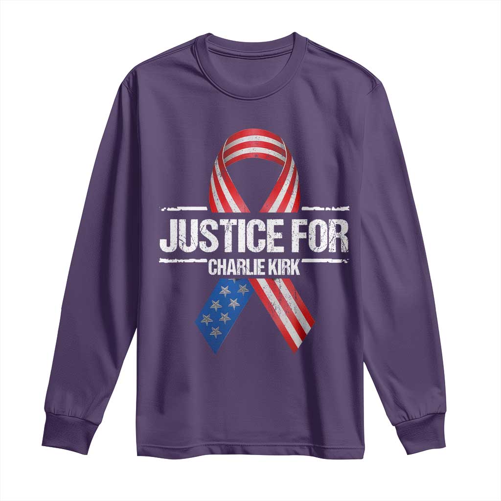 Justice For Charlie Kirk Long Sleeve Shirt Patriotic Tribute Human Rights Activist - Wonder Print Shop